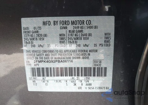 2023 Ford Edge Se из США, поврежденный, VIN 2FMPK4G92PBA06116